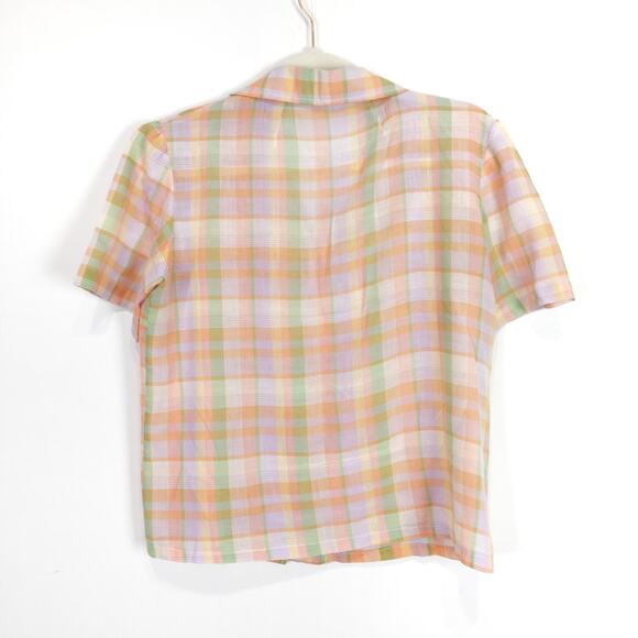 Vintage women's button down shirt pink green pastel madras plaid Size Small - Picture 5 of 6